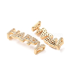 Brass Micro Pave Clear Cubic Zirconia Word HAPPY Links Connector Charms&nbsp;KK-K002-32B-G