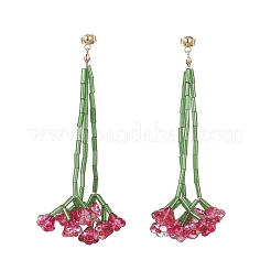 Brass Glass Dangle Stud Earrings&nbsp;EJEW-TA00711-02