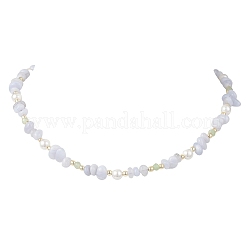 Natural Blue Lace Agate Chip & Dyed Natural Malaysia Jade & Synthetic Hematite & Shell Pearl Bead Necklace & Bracelets Sets&nbsp;SJEW-JS01377