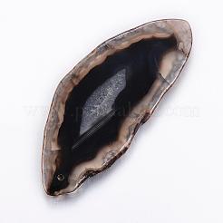 天然石瑪瑙スライスビッグペンダントトップ  染め  ブラック  50~110x27~60x5~10mm  穴：2mm  約20~40個/キログラム&nbsp;G-E022-10