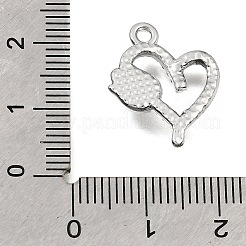 UVメッキ合金クリスタルラインストーンペンダント  花のチャーム付きハート  プラチナ  19x16x4mm  穴：1.8mm&nbsp;RB-CBAD37D-03P