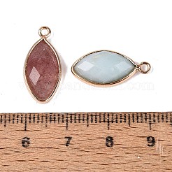 天然石&合成ミックスストーンペンダント  馬の目がベゼルセッティングされたチャーム  明るい金色の真鍮のパーツと  多面カット  19.5~20.5x9~10x4~5mm  穴：1.4~1.6mm&nbsp;G-Q606-28KCG