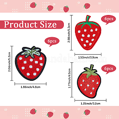 18個 3スタイル 布刺繍布 アイロン接着/縫い付けパッチ  ミシンクラフト装飾  苺  レッド  44~52x32~48x1.5~2mm  6個/スタイル&nbsp;PATC-CP0001-09A