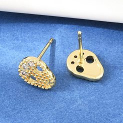 真鍮マイクロペーブクリアキュービックジルコニアスタッドピアス  スカル  長持ちメッキ  ラックめっき  鉛フリー＆カドミウムフリー  18KGP本金メッキ  9.5x7.5mm&nbsp;EJEW-F405-16G