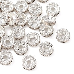 真鍮製ラインストーンスペーサービーズ  グレードA  ストレートフランジ  ロンデル  銀  クリスタル  8x3.8mm  穴：1.5mm&nbsp;RB-YW0001-04D-01S