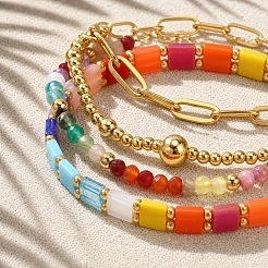 Colorful Glass Gemstone Brass Beaded Stretch Bracelet Sets&nbsp;TV5355
