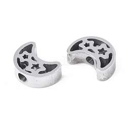 変色しにくい304ステンレススチールビーズ  スターとムーン  ステンレス鋼色  10x7x3mm  穴：2mm&nbsp;LS-STAS-S079-181P