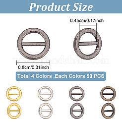 200個 4色 ミニフラットラウンドシェイプ合金バックル留め具  人形用ウェビング  ストラップバッグ  服飾材料  ミックスカラー  8x1mm  穴：4.5x2.5mm  50個/カラー&nbsp;FIND-NB0004-10