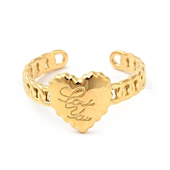 Ion Plating(IP) 304 Stainless Steel Heart with Word Love You Open Cuff Ring for Women&nbsp;RJEW-I085-06G