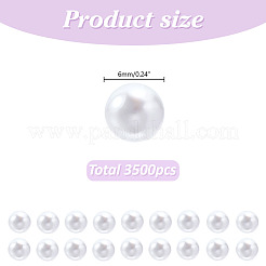 ABSプラスチックパール調ビーズ  穴がない  ラウンド  ホワイト  6mm  3500個/セット&nbsp;KY-AR0001-44A