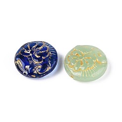 ガラスビーズ  花付きフラットラウンド  ゴールドライン入り  ミックスカラー  18x7mm  穴：1mm&nbsp;LAMP-T021-55M
