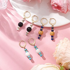 3 Pairs Natural Lava Rock & Natural Howlite & Natural Lapis Lazuli Beaded Hoop Earrings&nbsp;EJEW-JE06177