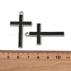 合金エナメルチャーム  鉛フリー＆カドミウムフリー  クロスチャーム  プラチナ  ブラック  41x23.5x3mm  穴：2.5mm&nbsp;PALLOY-R162-04P