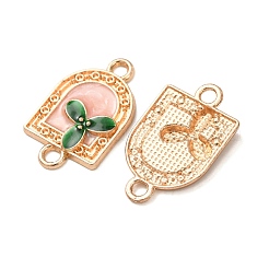 合金エナメルリンクコネクタチャーム  緑のクローバーのアーチ  ゴールドカラー  ミックスカラー  25x15.5x2.5mm  穴：2.3mm&nbsp;FIND-K030-06G