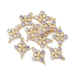 真鍮舗装キュービックジルコニアコネクタチャーム  ライトゴールド  菱形リンク  ライラック  20x14x3mm  穴：1.2mm&nbsp;KK-G462-45KCG-05