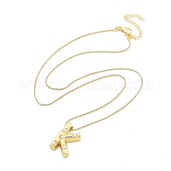 真鍮とプラスチックのパール文字ペンダントベネチアンチェーンネックレス（女性用）  18KGP本金メッキ  文字k  17.64インチ（44.8cm）&nbsp;LS-NJEW-U017-01G-11