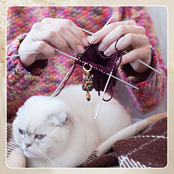 14Pcs 7 Styles Alloy Enamel Cat Shape Pendant Locking Stitch Markers&nbsp;HJEW-ME00172