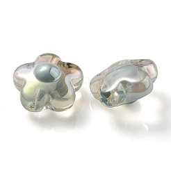 UVメッキレインボー虹色透明アクリルビーズ  ツートン  花  アクアマリン  17x17x9mm  穴：2.7mm&nbsp;OACR-C007-03E