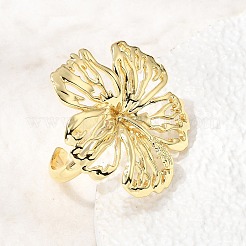 女性用真鍮カフオープンリング  花  ゴールドカラー  3mm  内径：17mm&nbsp;RJEW-F215-07G