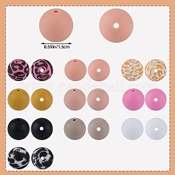 70個 10種類のプリントラウンドシリコンフォーカルビーズ  ミックスカラー  15mm  穴：2mm  7個/スタイル&nbsp;SIL-SZ0002-37