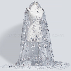花柄のポリエステル刺繍生地  服装アクセサリー  ライトグレー  1600~2000x1300~1400x1mm&nbsp;DIY-WH0888-486A