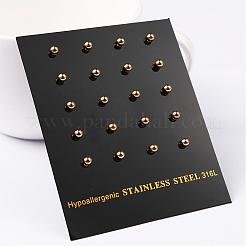 304ステンレススチールボールスタッドピアス  低刺激性のイヤリング  ゴールドカラー  13x3mm  ピン：0.8mm  10のペア/ボード&nbsp;EJEW-5558-3mm-G