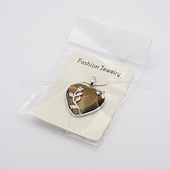 ハート天然タイガーアイペンダント  プラチナメッキ真鍮ペンダントセッティング付き  42~46x31~33mm  穴：6mm&nbsp;X-GP356-7