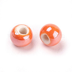 釉薬をかけた磁器ビーズ  光沢のあるセラミックビーズ  ラウンド  オレンジ  8mm  穴：2~3mm&nbsp;PORC-D001-8mm-18
