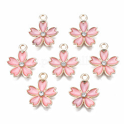 合金エナメルチャーム  クリスタルラインストーン付き  さくらの花  ライトゴールド  ミックスカラー  17x14x3mm  穴：1.8mm&nbsp;ENAM-S121-052
