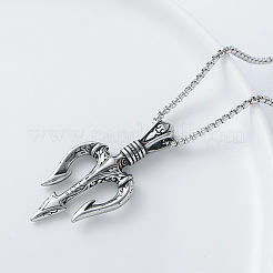 Viking Three Fork Pendant 304 Stainless Steel Men's Necklaces&nbsp;IA5597