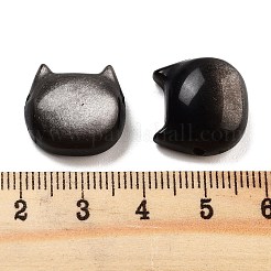 天然銀光沢黒曜石ビーズ  猫の頭の形  14~16.5x13~15.5x7.5~10mm  穴：1.2~1.6mm&nbsp;G-H007-03D