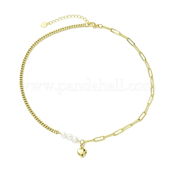 Brass Heart Pendant Necklaces with Natural Pearl Beads for Women&nbsp;NJEW-JN06008