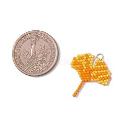 ガラスシードビーズペンダント  葉  304ステンレススチール製丸カン付き  18KGP本金メッキ  きいろ  25x24x1.5~3mm  穴：3mm&nbsp;PALLOY-MZ00916-04
