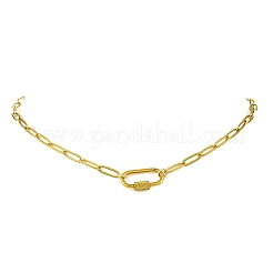 4MM 304 Stainless Steel Paperclip Chain Necklaces with Screw Carabiner Lock Charms for Women&nbsp;NJEW-JN06229