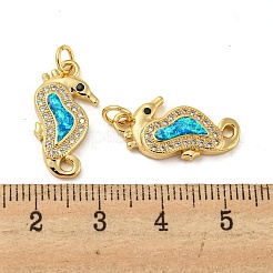 Brass Micro Pave Cubic Zirconia with Synthetic Opal Pendants&nbsp;KK-D096-06D-G