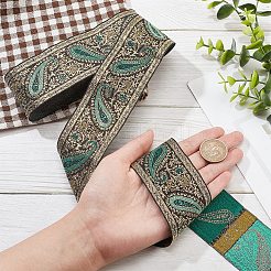 エスニック刺繡ポリエステルフラットリボン  ジャカードリボン  花柄  グリーン  2インチ（50mm）  約9.84ヤード（9m）/バンドル&nbsp;OCOR-WH0060-39B