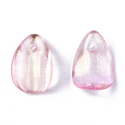 透明スプレー塗装ガラスチャーム  グリッターパウダー付き  花弁  ショッキングピンク  12x8x4.5mm  穴：1mm&nbsp;GLAA-T016-36-D02