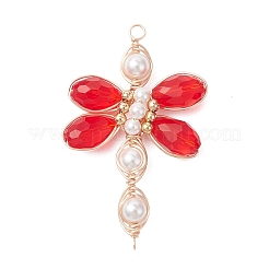4Pcs Dragonfly Glass Beaded Connector Charms&nbsp;PALLOY-TA00315