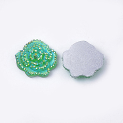 レジンラインストーンカボション  花  シーグリーン  14x14x3mm&nbsp;CRES-T012-02F