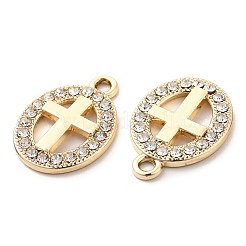 Uvメッキ合金ペンダント  クリスタルラインストーン付き  クロスチャーム付きオーバル  ゴールドカラー  20x15.5x2mm  穴：2mm&nbsp;LS-ALRI-M020-14G
