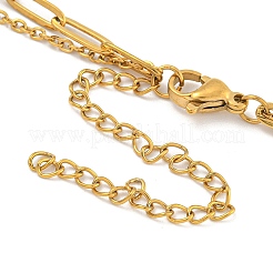 304ステンレススチールハートペンダントネックレス  二重層のネックレス  18KGP本金メッキ  15.00インチ（38.1cm）&nbsp;NJEW-L182-002G