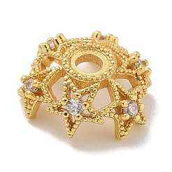 Rack Plating Star Brass Micro Pave Clear Cubic Zirconia Bead Caps&nbsp;KK-L224-028G