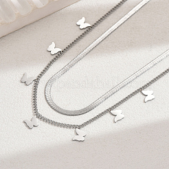 201 Stainless Steel Double Layer Butterfly Tassel Necklaces for Women&nbsp;MM9715