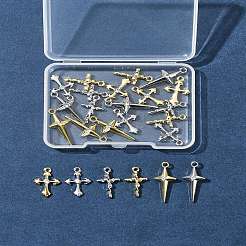 24 個 6 スタイルラックメッキ合金ペンダント  ラインストーンとABS模造真珠付き  クロスチャーム  プラチナ·ゴールデン  18x10.5x4mm  穴：1.4mm&nbsp;FIND-FS0003-44