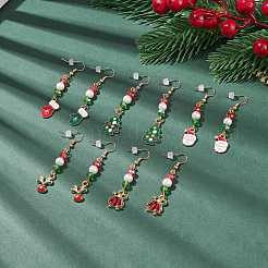 Enamel Christmas Theme Charm with Glass Pearl Dangle Earrings&nbsp;EJEW-JE04961
