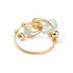Natural Mixed Stone Chips with Brass Beaded Finger Ring&nbsp;RJEW-JR00515