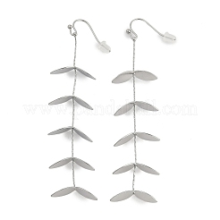 女性用304ステンレススチールリーフスタッドピアス  ステンレス鋼色  88x20mm&nbsp;EJEW-R008-02P