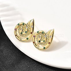Vortex Spiral Brass Micro Pave Cubic Zirconia Stud Earrings&nbsp;EJEW-L305-05G-01