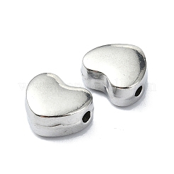 変色しない304ステンレススチールビーズ  ハート  ステンレス鋼色  8x9x4.5mm  穴：1.4mm&nbsp;X-STAS-C089-03A-P