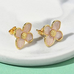 花真鍮エナメルスタッドのピアス  ラックめっき  カドミウムフリー＆鉛フリー  長持ちメッキ  プラチナ  ミスティローズ  17x15.5mm&nbsp;EJEW-P341-03G-04